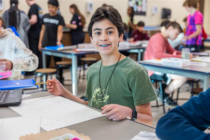 Students in art class